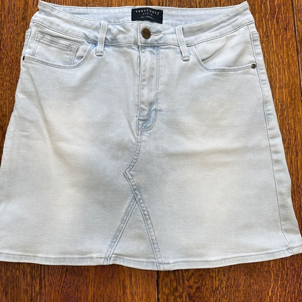 SANCTUARY DENIM Womens Light Blue Denim Zippered Skirt Size 29